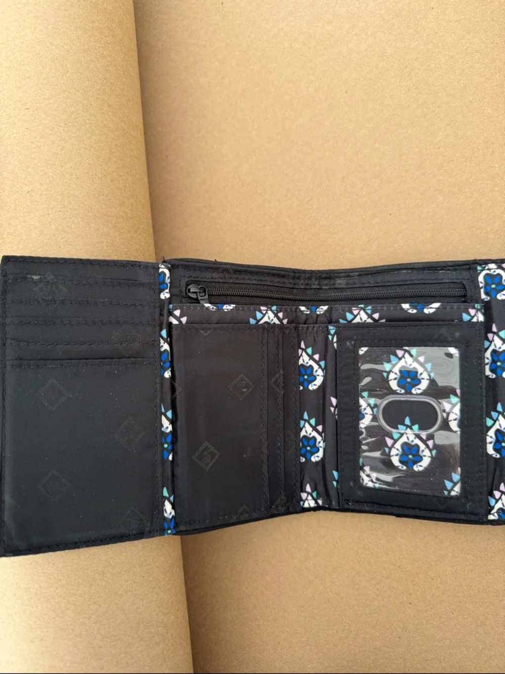 Vera Bradley Navy Floral Quilted Fold-Over Wallet with Purple & Teal Accents - Picture 4 of 12